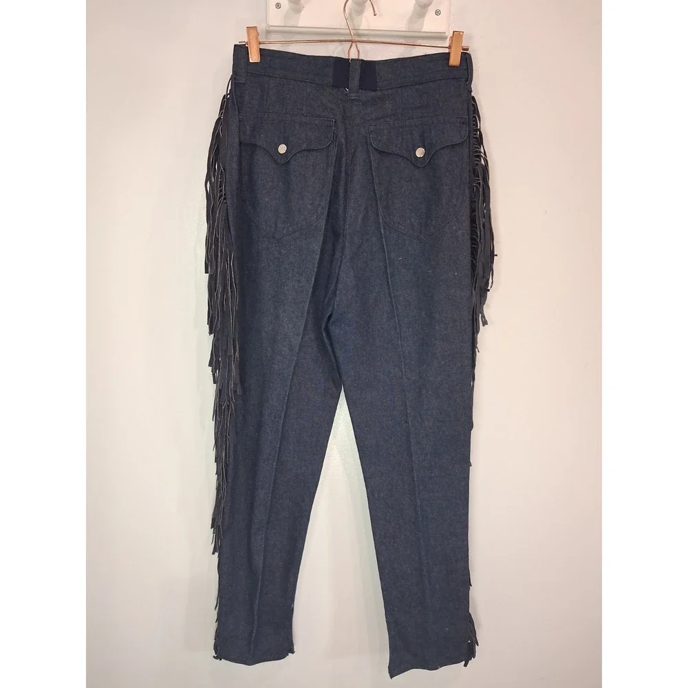 Archival 1980s Kansai Yamamoto Denim Suit Leather Fringe Hannya Mask Japan